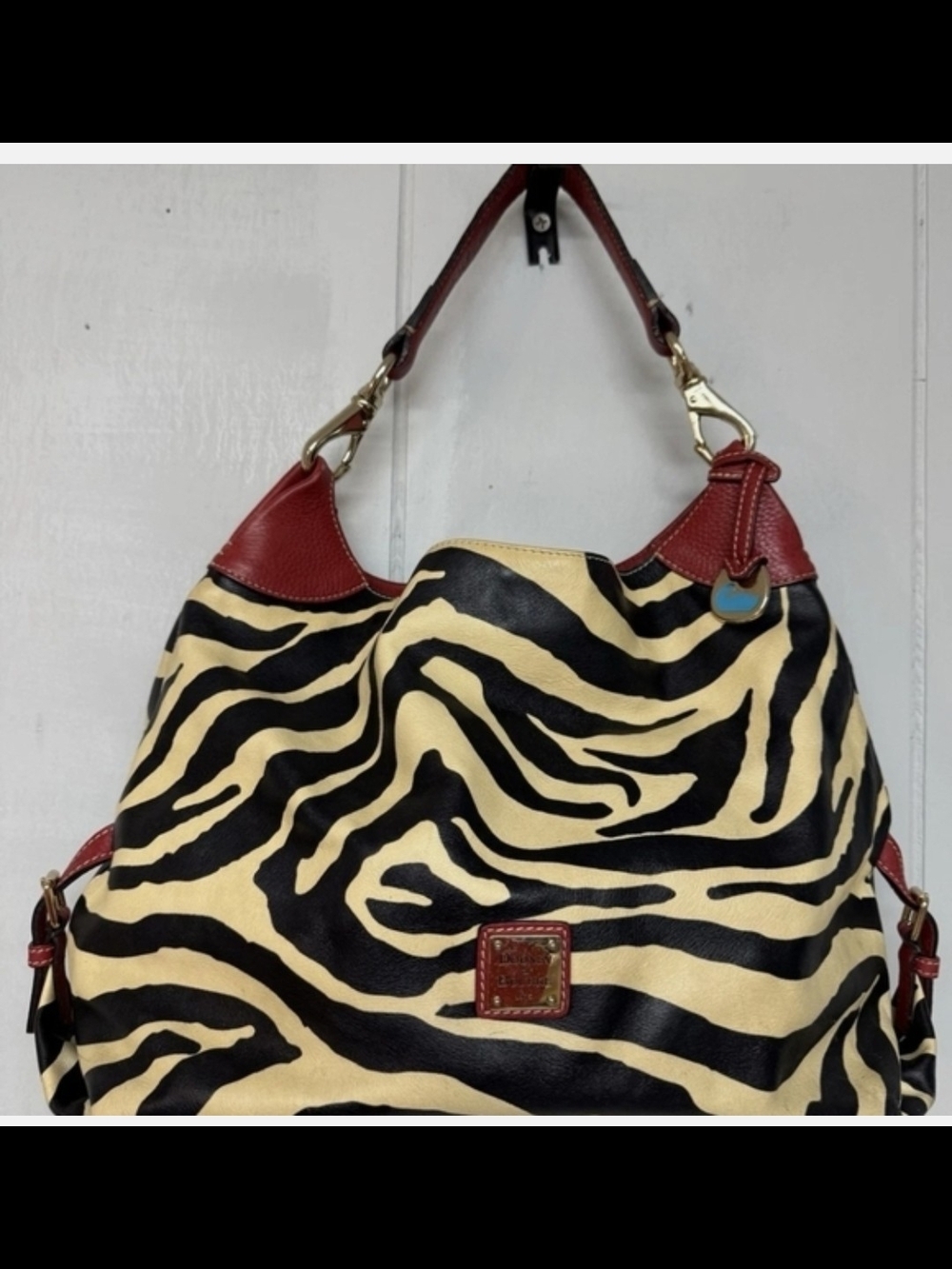 Dooney & Bourke Black & Cream Zebra Shoulder Bag with Red Trim
